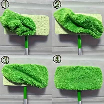 Fifteen-Piece Green Microfiber Mop Pad Set with Reusable Stretch-Cover Design for Flat Mop Heads
