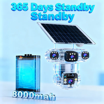 Security Camera 4K Triple-Lens Solar PTZ Model with 10X Zoom, 8000mAh Battery and 32GB Bundle Option