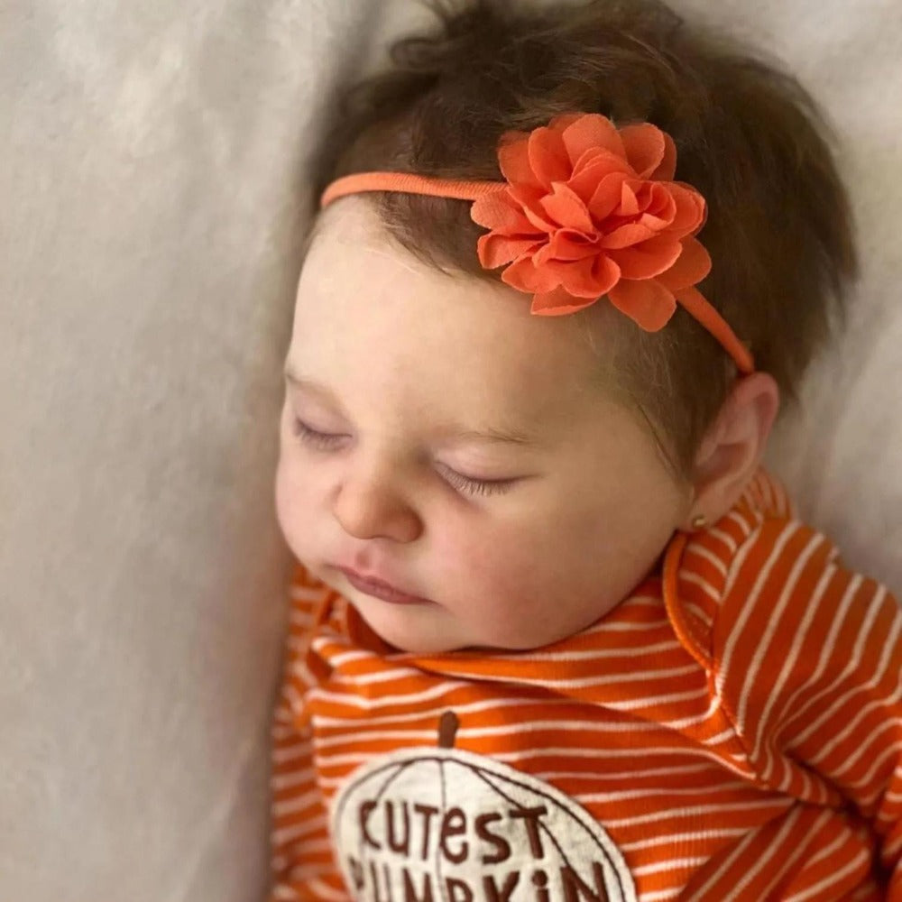 Reborn Baby Doll 20-Inch Sleeping Cloth Body with Rooted Hair, Orange Outfit, Pacifier, Bottle and Certificate