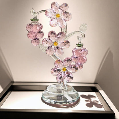 Pink Crystal Tree Statue Ornament - Romantic Crystal Flower Sculpture with Rotatable Base, Elegant Home Decor Gift for Valentine's Day