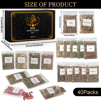 Dried Herbs & Flowers Magic Supplies Kit 40 Pack – Witch Starter Set for Rituals, Spells, Candle & Soap Making, Pagan Altar, Halloween & Christmas Gift, Party Favors, Home Decor