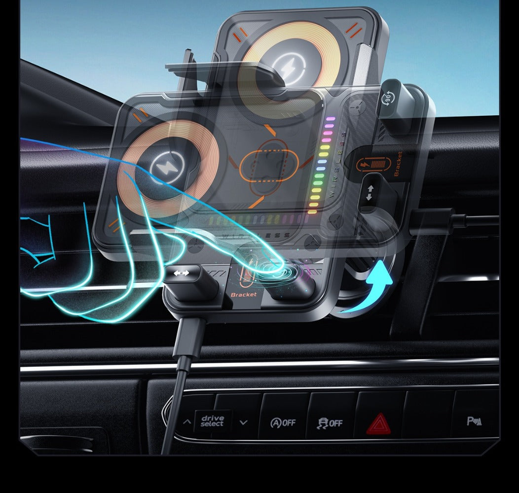 Car Wireless Charger 15W Auto-Align Smart Sensor FOD Detection Auto-Sensing Infrared Clamp 4mm Case Friendly Rotating Air Vent Mount for iPhone 17 16 15 14 Pro Max, Samsung Galaxy S24 S23 & All Qi Devices – Wired Backup Included