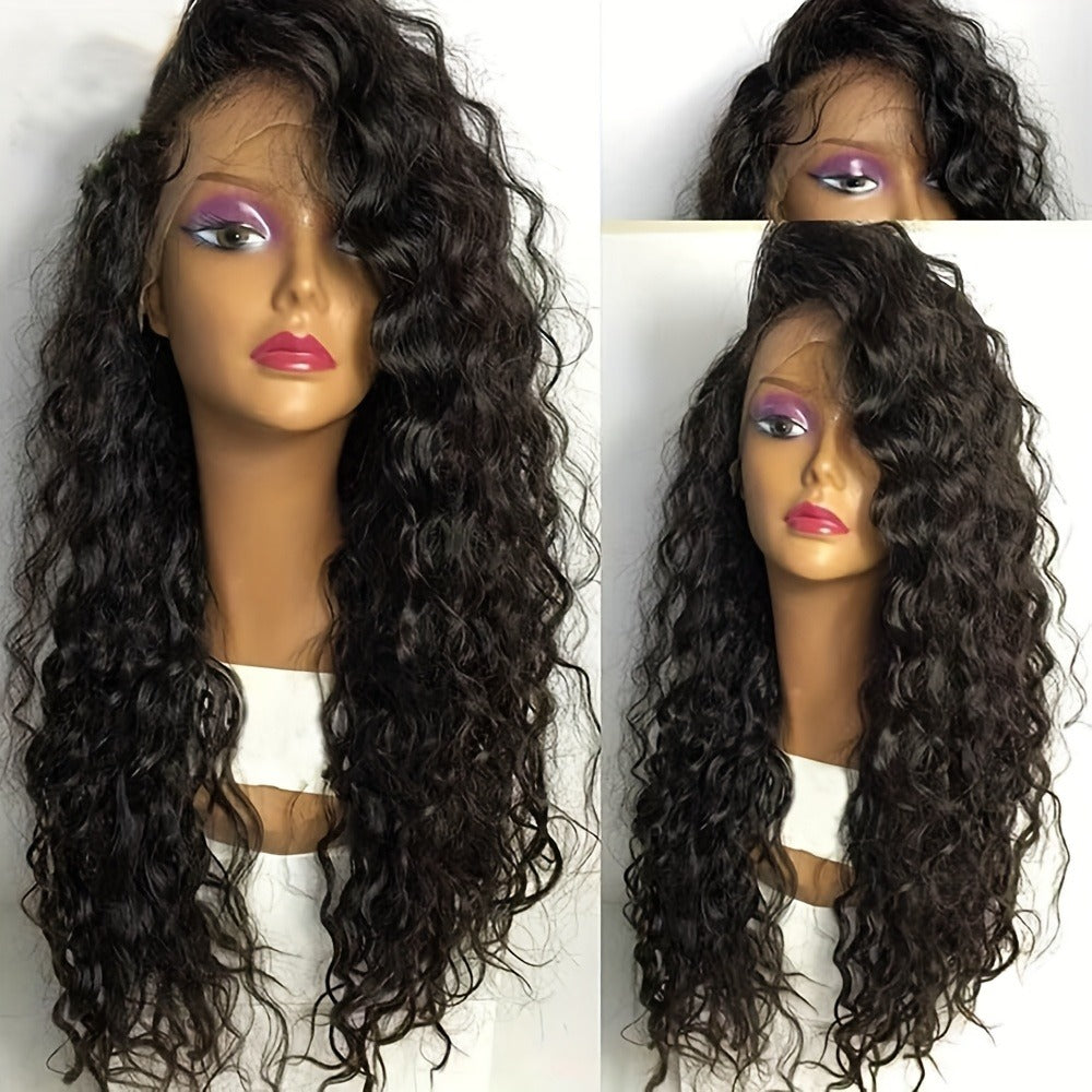 26-Inch Loose Curly 13 x 4 Lace-Front Synthetic Wig in Natural Black with Adjustable Cap and Combs