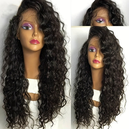 26-Inch Loose Curly 13 x 4 Lace-Front Synthetic Wig in Natural Black with Adjustable Cap and Combs