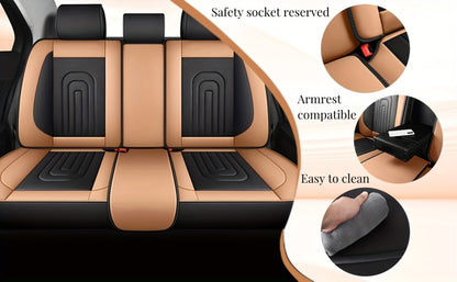 PU Leather Car Seat Cover Full Enclosure with Lumbar Support & Sponge Cushion – Two-Tone Sporty Design Universal Fit for Car Sedan Truck SUV (White-Black / Gray / Red-Black / Orange-Black)