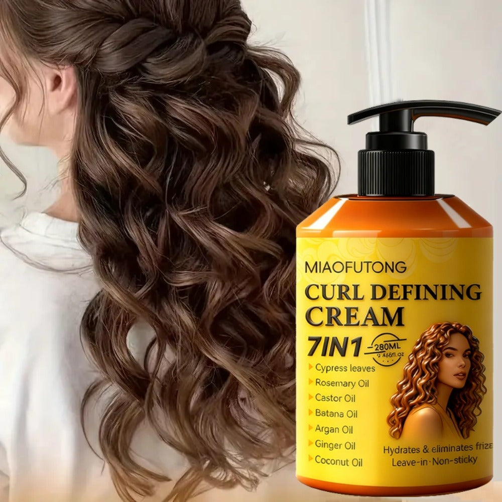 7-in-1 Botanical Curl Cream 280ml – Deep Moisture Curl Defining Cream with Argan, Rosemary, Castor & Coconut Oil, Anti-Frizz Long-Lasting Volume for Wavy Curly Coily Hair