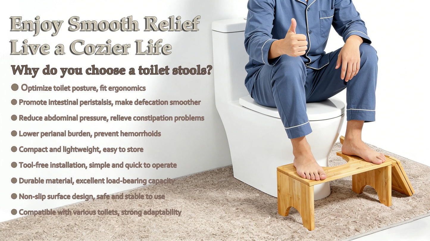 Foldable Bamboo Toilet Footstool with 7-Inch Height, Curved Opening and Anti-Slip Feet for Bathroom Use