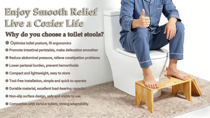 Foldable Bamboo Toilet Footstool with 7-Inch Height, Curved Opening and Anti-Slip Feet for Bathroom Use