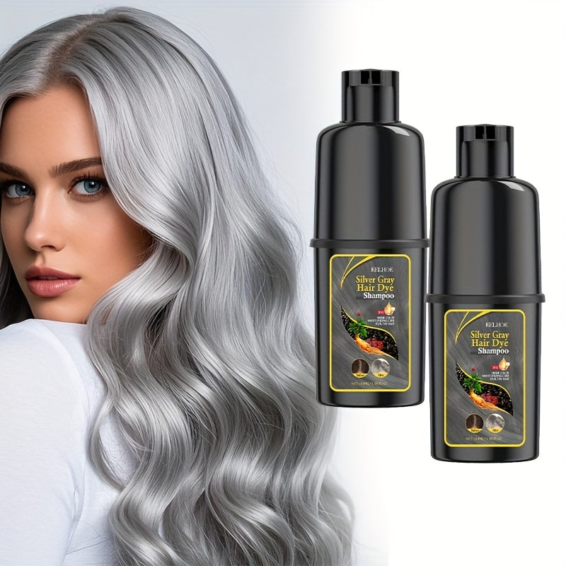 Silver Gray Hair Color Shampoo 2-Pack 3.38oz Each – Natural Herbal Moisturizing & Nourishing Formula, Easy No-Mix Silver Coverage, Long-Lasting Results for Gray & White Hair, Men & Women