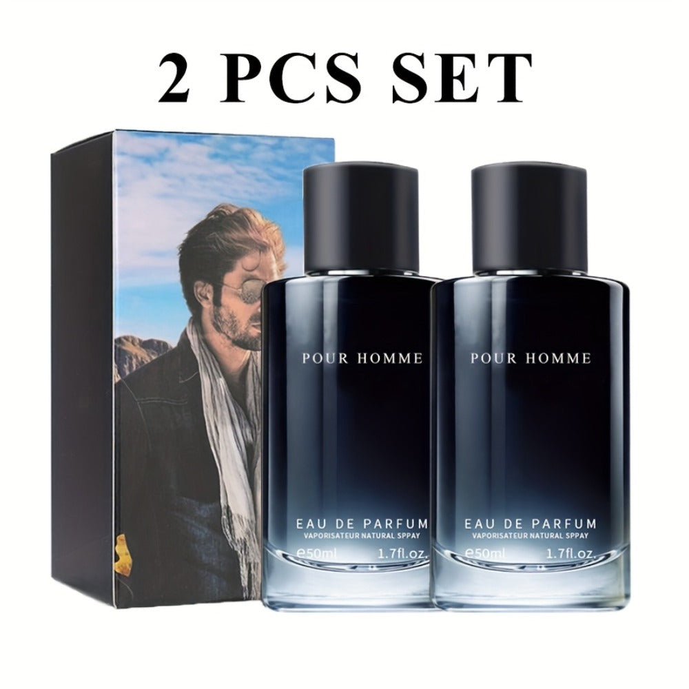 Fougere EDP for Men 2-Piece Set 50ml Pepper Lavender Cedarwood Long Lasting Paraben-Free Aromatic Masculine Eau de Parfum Daily Wear Dating Gift 1.7oz Each