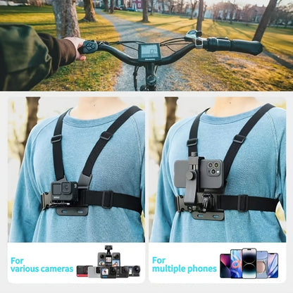 Adjustable Chest Camera Mount Harness with Six Black Checkout Styles and One-Size Strap Configuration