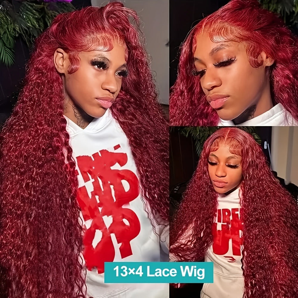 Red Curly Lace Front Wig 13x4 HD Transparent Lace Glueless 180% Density 24 Inch | Deep Curly Wet Wavy Ginger Orange Pre-Plucked Baby Hair Women