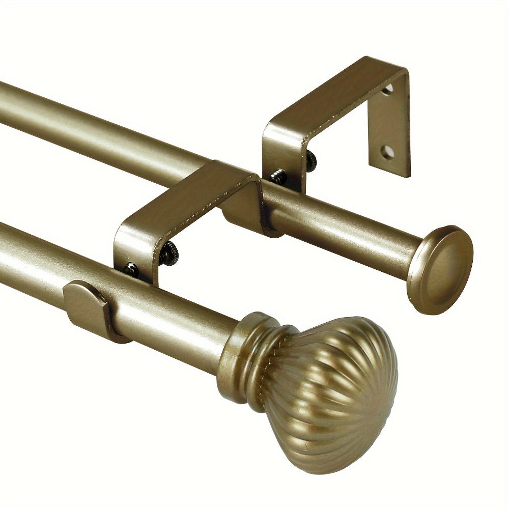 Double Curtain Rod Set with Fluted Ball Finials, Dual Brackets and 28–48 or 84–120 Inch Options