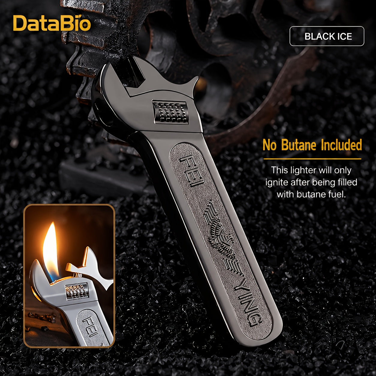 Spanner Shape Novelty Lighter – Refillable Butane Windproof Metal Lighter, Cool Gadget Gift for Men | Father's Day Gift Idea | Bright Chrome & Black | No Butane Included