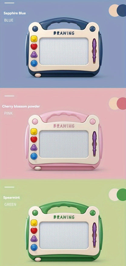 Kids Magnetic Drawing Board with Four Shape Stamps, Slide Eraser, Folding Legs and Blue, Green or Pink Options