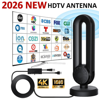 TV Antenna with 180-Degree Rotating Loop Receiver, Magnetic Base, 15-Foot Cable and USB Power Lead