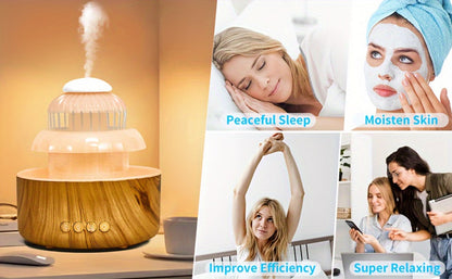 Humidifier Rain-Sound Model with Eight-Color Night Light, 10-Hour Runtime and Water-Soluble Oil Compatibility