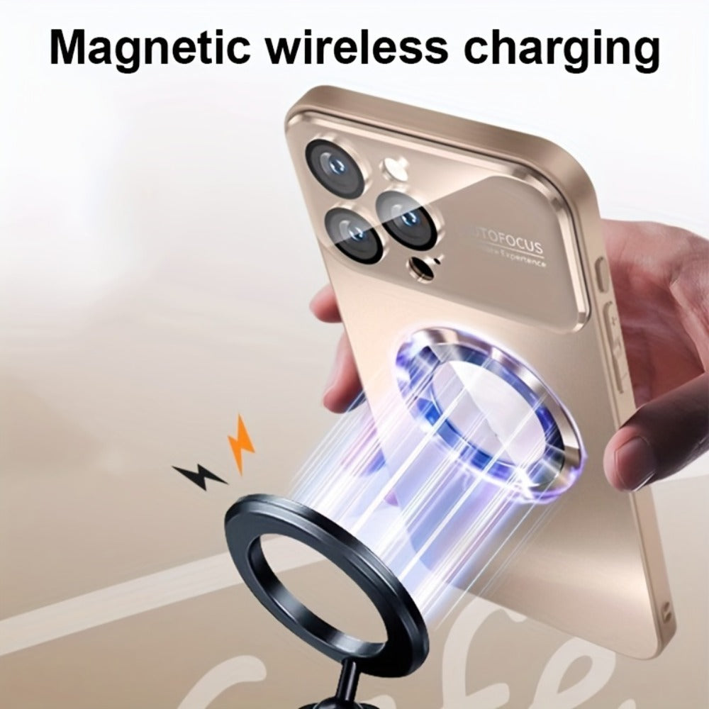 Phone Case Matte Titanium-Finish Magnetic Cover with Built-In Glass Lens Protector for Select iPhone Models