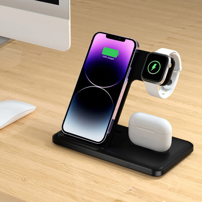 Wireless Charging Station, USB-C 3-in-1 Upright Dock for iPhone, Apple Watch and AirPods Models