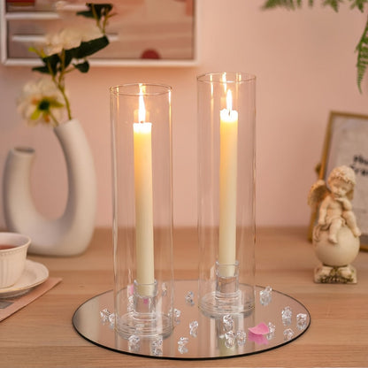 Hurricane Glass Candle Holders for Taper Candles | 11.8 Inch Tall Clear Cylinder Windproof Candlestick Stand for Wedding, Party, Christmas, Halloween & Home Decor - 2pcs / 10pcs Set