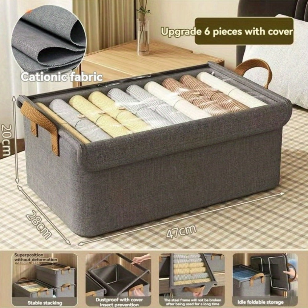 Foldable Storage Box for Clothes & Pants – Collapsible Wardrobe Organizer Basket for Dormitory, Closet & Under-Bed Storage | Space-Saving Folding Bin in Gray, Denim Blue & Beige