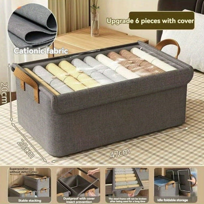 Foldable Storage Box for Clothes & Pants – Collapsible Wardrobe Organizer Basket for Dormitory, Closet & Under-Bed Storage | Space-Saving Folding Bin in Gray, Denim Blue & Beige