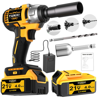 Power Tools YUNXI 21V Brushless Cordless Impact Wrench Kit with 4000mAh Battery and Configurable Accessories
