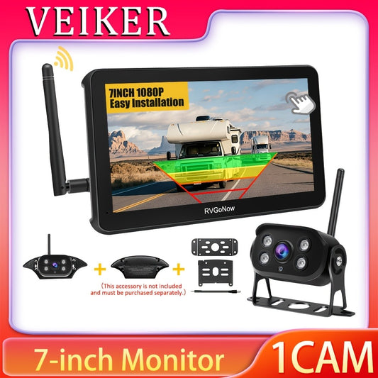 RV Backup Camera Wireless System – 7" HD 1080P Touchscreen Monitor, Night Vision, BSD Blind Spot Detection, 4-Channel, Furrion Compatible, Plug & Play for Trailer Truck Camper Motorhome