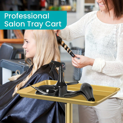 Adjustable-Height Salon Tray Cart with Removable 18 x 13-Inch Tray and Gold or Black Finish
