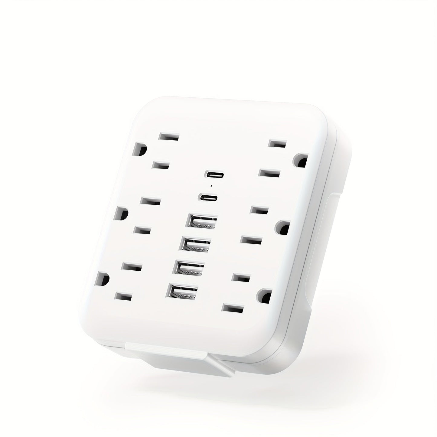 Power Strip Bedside Wall Extender 12-in-1 with 6 AC Outlets, 4 USB-A, 2 USB-C and Cord-Free Plug-In Design