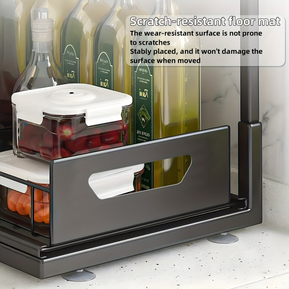 Two-Tier Pull-Out Cabinet Organizer with Upper and Lower Sliding Trays in Grey, Black or White Package Options