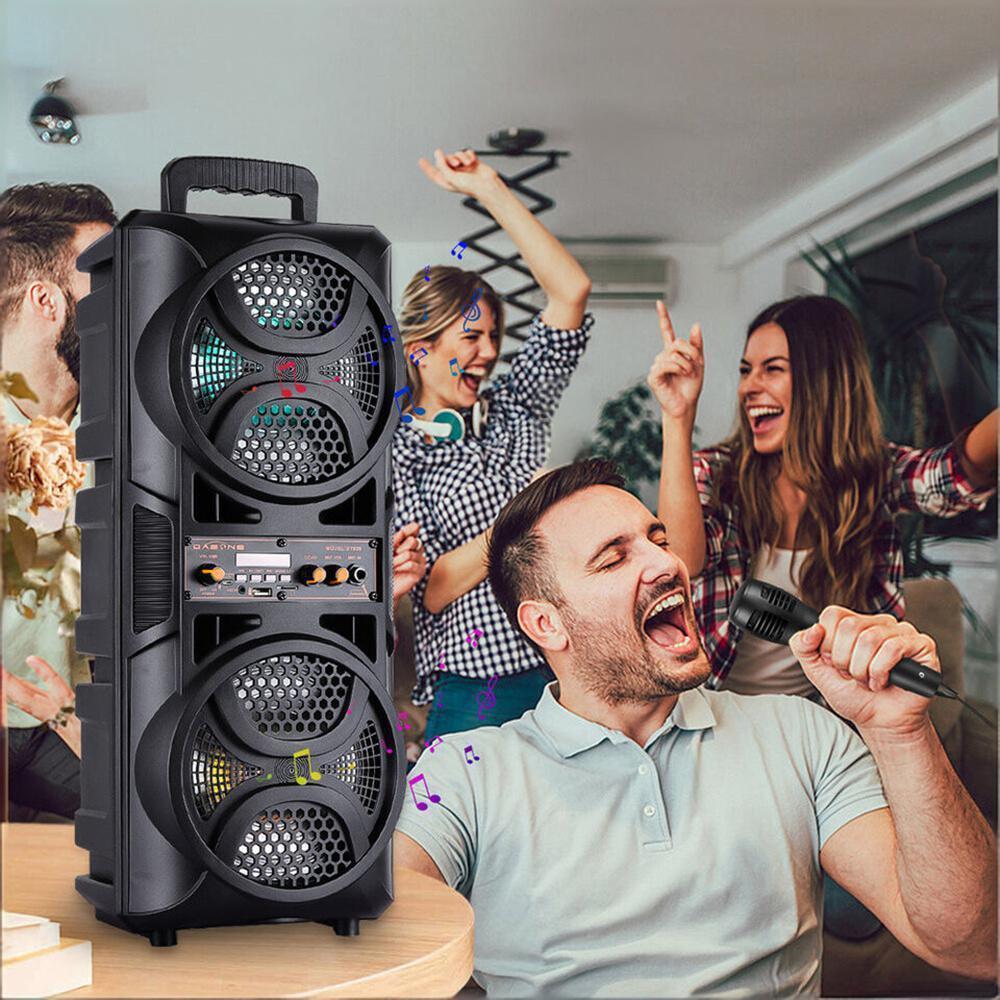 Bluetooth Speaker DAFENG Dual 6.5-Inch Karaoke Trolley with Wired Microphone, LED Lights, USB, TF and AUX