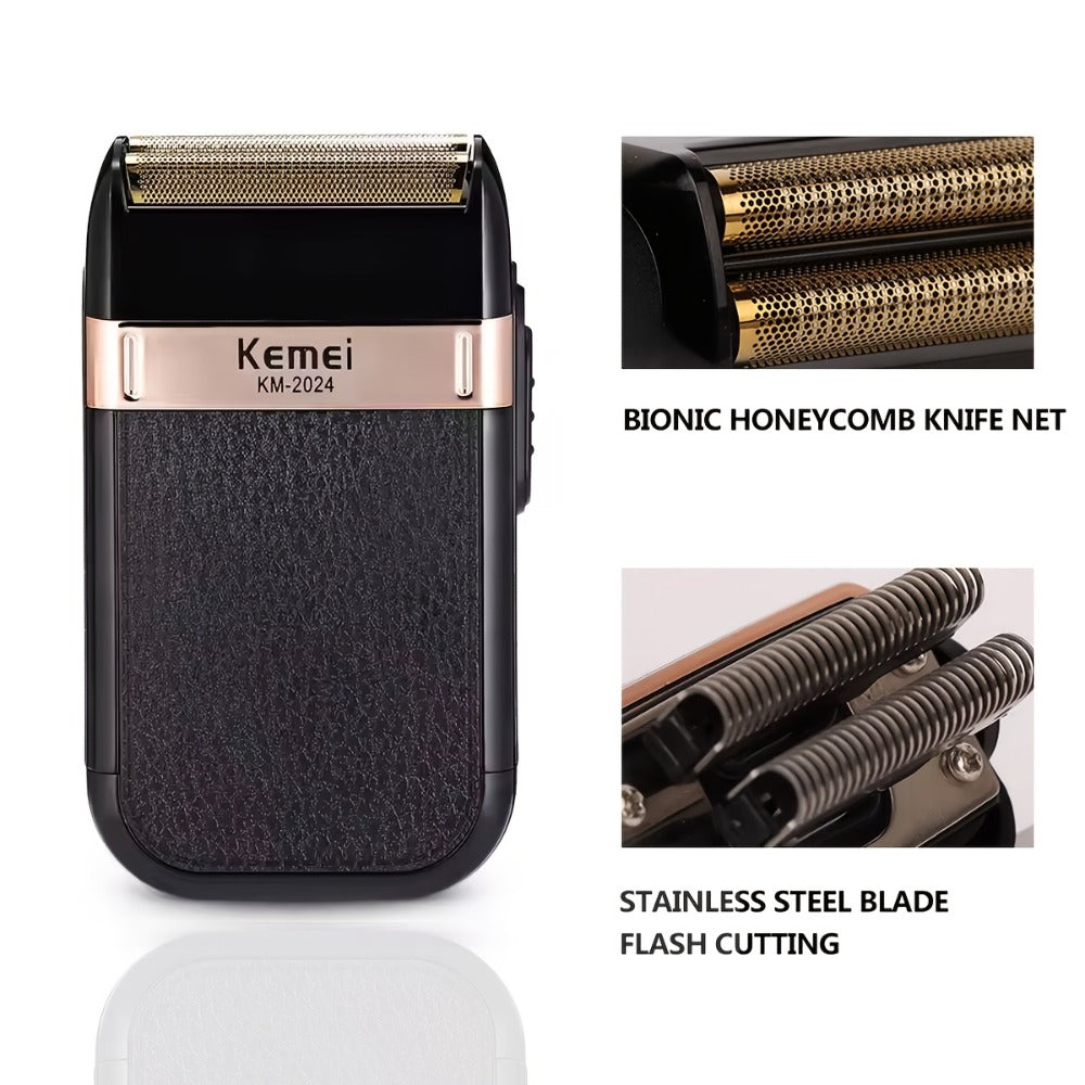 Electric Shaver KM-2024 Compact Foil-Style Razor with USB Rechargeable Power and Cordless Wet/Dry Use