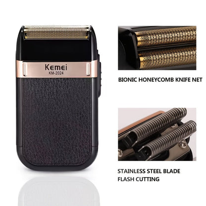 Electric Shaver KM-2024 Compact Foil-Style Razor with USB Rechargeable Power and Cordless Wet/Dry Use