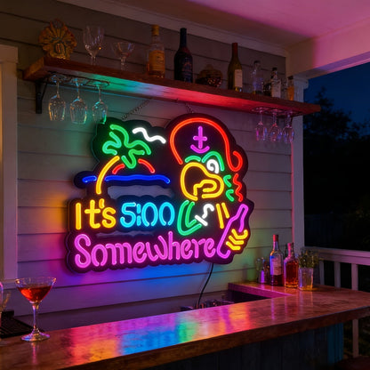 Novelty Five O’Clock Neon-Style Bar Wall Sign with Two Checkout Designs and 16.5 x 12.6-Inch Format