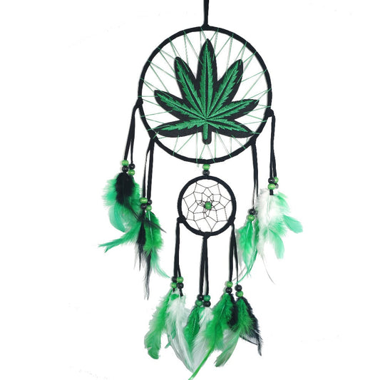 Bohemian Dream Catcher with Feathers & Leaf Embroidery – Boho Wall Hanging Decor for Bedroom, Bedside, Cabin & Living Room – Handcrafted Woven Dreamcatcher Gift for Women and Men