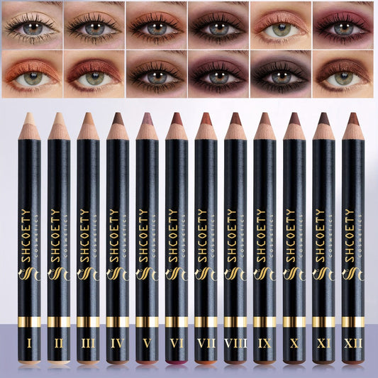 Eyeshadow Pencil Set 12pcs for Women — Matte & Shimmer Thick Stick Foam Eye Shadow Sticks, Blendable Multi-Color Eyeliner Eyeshadow Pencils for Easy All-in-One Eye Makeup Looks