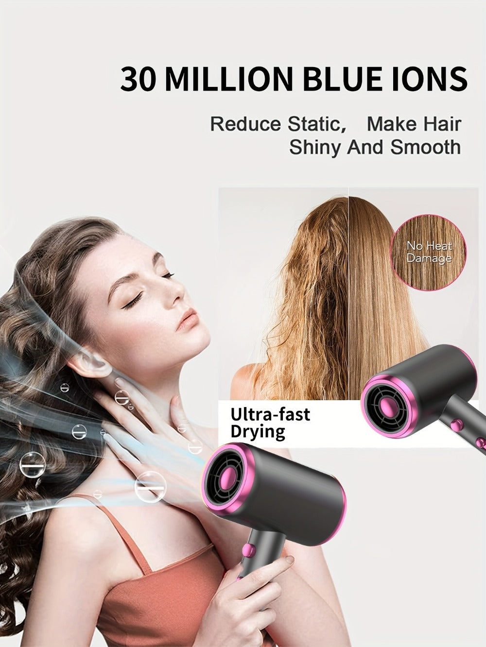 Hair Dryer Hair Styling Tool with 1600W Motor, Six Attachments and Six Color Options for Home Use