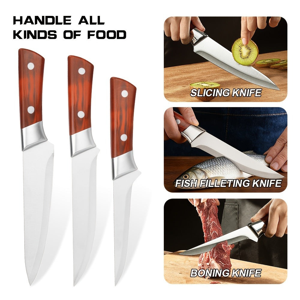 Kitchen Knife Set 3-Piece Hand-Forged Stainless Steel Boning, Fillet and Carving Knives with Optional Sheath