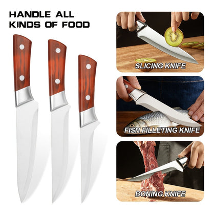 Kitchen Knife Set 3-Piece Hand-Forged Stainless Steel Boning, Fillet and Carving Knives with Optional Sheath