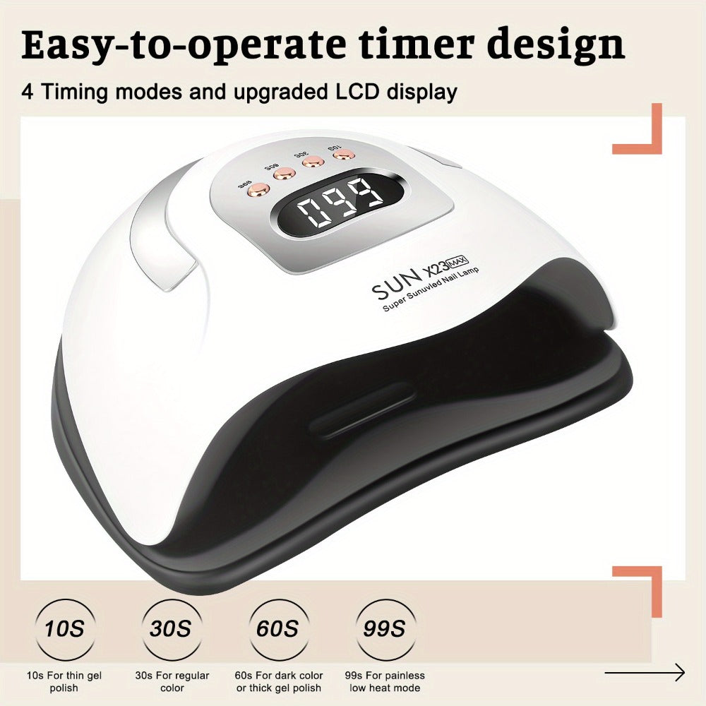 White Arch LED Nail Lamp with 380W and 81-Bead Labels, LCD Display and Four Timer Settings