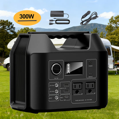 Portable Power Station with 146Wh or 300W Source Configurations, AC, DC, USB and LED Light