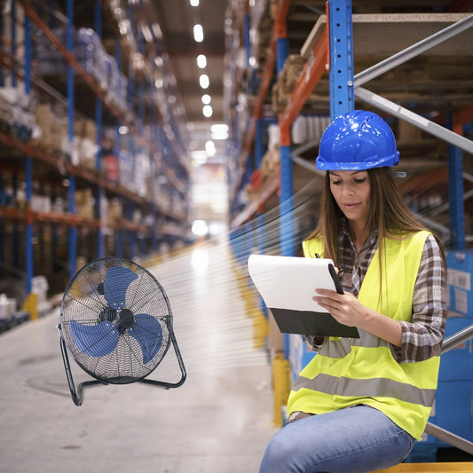 Industrial Floor Fan High Velocity 9 & 20 Inch – Metal Construction & Blades, 3-Speed Heavy Duty Fan for Industrial, Commercial & Garage Use | Silver, Black & Blue