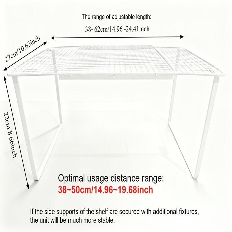 Expandable Cabinet Shelf Organizer, Metal Height-Adjustable Wardrobe Shelf Divider, Vertical Space-Saving Storage Rack for Kitchen