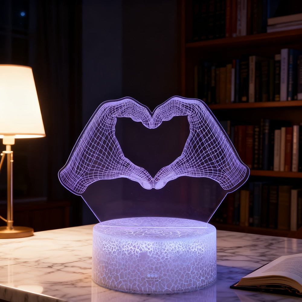 Heart Hands Acrylic LED Night Light with 16 Colors, Touch and Remote Controls and Three Base Styles