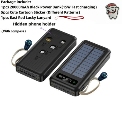 Solar Power Bank, 10000mAh to 30000mAh Charger with Built-In Cables, LED Light, Digital Display and 5W or 15W Options