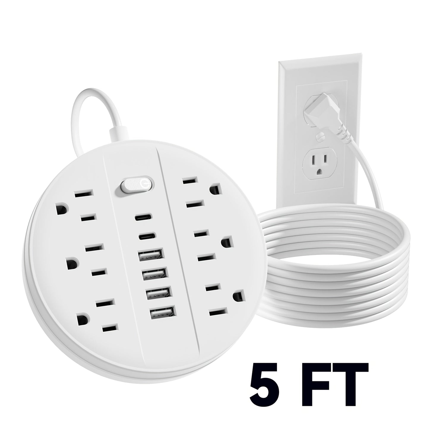 Wall Mount Power Strip Surge Protector 12-in-1 with 6 AC Outlets 4 USB-A 2 USB-C Ports Portable Compact Multi-Outlet Charging Station Wall-Mountable Extension for Home Office School – Black & White