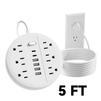 Wall Mount Power Strip Surge Protector 12-in-1 with 6 AC Outlets 4 USB-A 2 USB-C Ports Portable Compact Multi-Outlet Charging Station Wall-Mountable Extension for Home Office School – Black & White