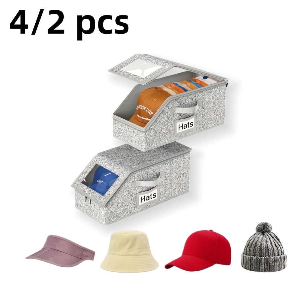 Stackable Baseball Cap Storage Box with Clear Viewing Window – Hat Organizer for Closet Holds Up to 30 Caps, Space-Saving Design for Hats, Underwear, Socks & Toys – For Men & Women (2 or 4 Pack)