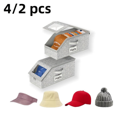 Stackable Baseball Cap Storage Box with Clear Viewing Window – Hat Organizer for Closet Holds Up to 30 Caps, Space-Saving Design for Hats, Underwear, Socks & Toys – For Men & Women (2 or 4 Pack)